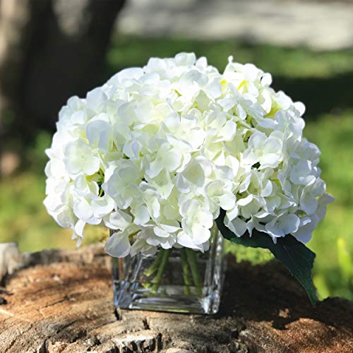 Enova Home Artificial Hydrangea Silk Flowers Arrangements In Cube Glass Vase For Home Wedding Decoration #TOP1