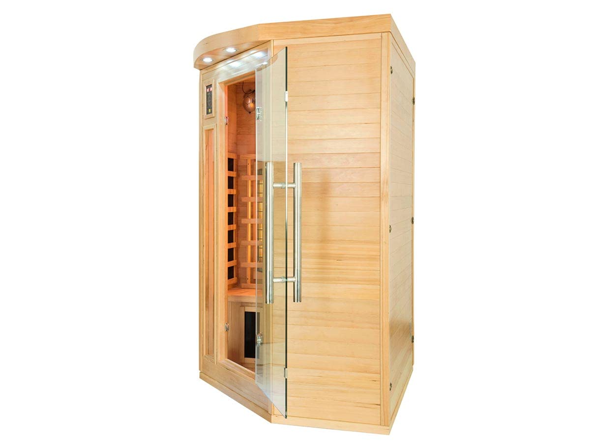 SN-APOLLON-Q2C - Infrarot-Sauna Apollon - EIN-/Aus-Taste - Reinigung der Kabine durch Ionisator - Chromotherapie 7 Farben - 2/3 Sitzer, Holz