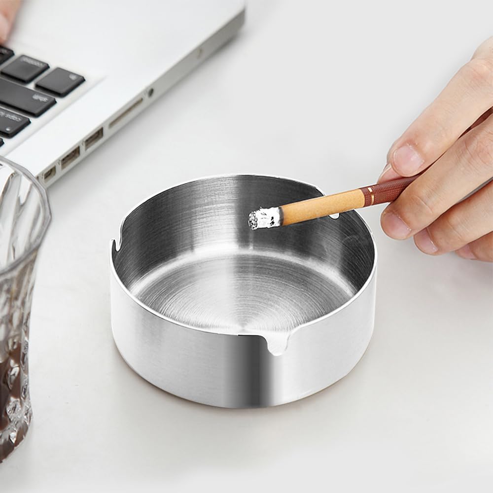 Popielnik posacenere 10 cm metalowy okrągły ze stali nierdzewnej
