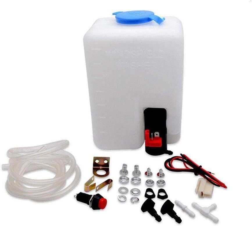 Windscreen Washer Bottle Kit,12V Universal Car Windscreen Pump Washer Reservoir Bottle Tank Cleaning Tools With Mounting Bracket For VW Beetle Kit Classic Cars Marine and Boats
