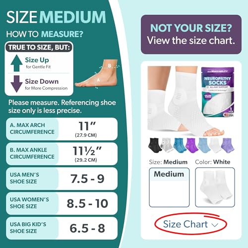 Image of BraceAbility Neuropathy Socks (Pair) - Peripheral Neuritis Compression Diabetic Toeless Foot Sleeves for Nerve Damage Pain in Feet, Ankle Gout, Plantar Fasciitis Relief Brace for Men and Women (M - White)