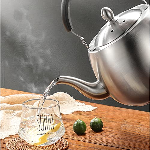 Heavy Duty Tea Kettle Stovetop Whistling Teakettle Teapot, Seamless Bottom, Stainless Steel 304, Brushed Finish, Long Spout(4L) #TOP3