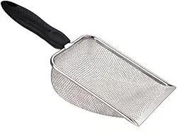 Pazinha Coletora Cata Caca Coco Fezes Para Grãos de Areia Gato Cachorro Pet Higienica Aço Inox - Malha Fina Caixa de Areia Terrário Passeio Filtra Peneira (Malha 2.8mm)