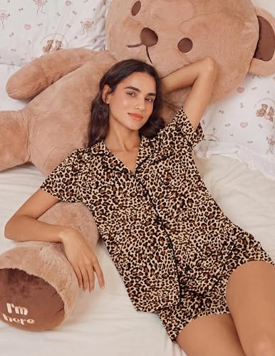 Image of Ekouaer Womens Pajamas Set Soft Classic Notch Collar Bride Pjs Comfy Short Sleeve Sleepwear Loungewear