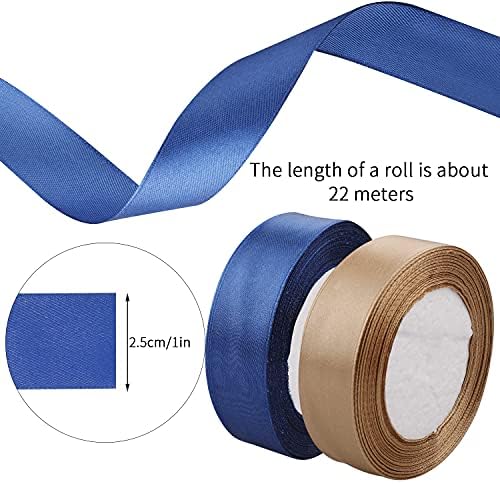 2 Rolls Champagne Gold and Blue Ribbon, 25mm x 22m(25 Yards) Double Sided Satin Ribbon Fabric Ribbon Ribbon for Gift Wrapping, DIY Sewing Project, Bouquets, Cake Decoration