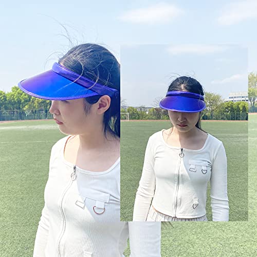 2 Pieces Visors For Women Sun Hats Women Slip-On Adjustable Iridescent Clear Sport Outdoor Cap Colored Reflective Tennis (2 Pack,Gold Royal Blue) #TOP5