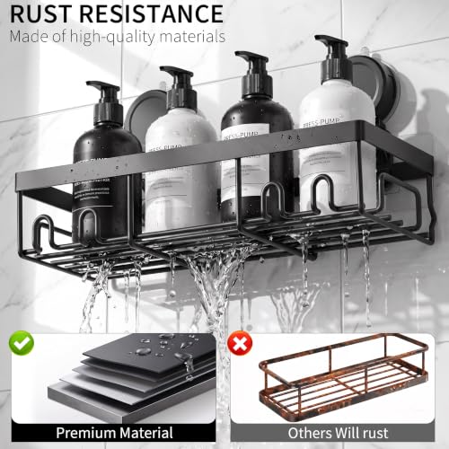 Image of Moforoco Suction Cup Shower Caddy Shelf Organizer Rack, Black Bathroom Shelves Basket, Home Farmhouse Wall Inside Organization and Storage