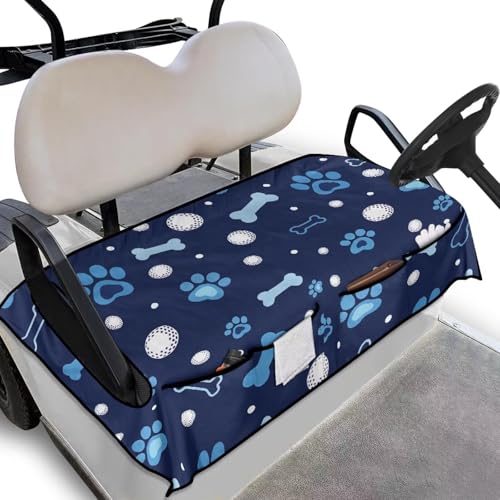 Knextrepoy Dog Paw Golf Cart Seat Covers Golf Ball Golf Cart Seat Towel Blanket with Front Pockets Universal Club Car Accessories Cooling in Summer, Blue
