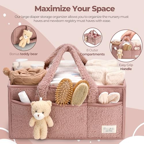 Image of PeraBella Baby Diaper Caddy Organizer with Handle, Boy & Girl Shower Gift Basket, Portable Diaper Storage Basket Bin for Wipes, Newborn Baby Essentials Registry Search Must Haves, Car Caddy Organizer