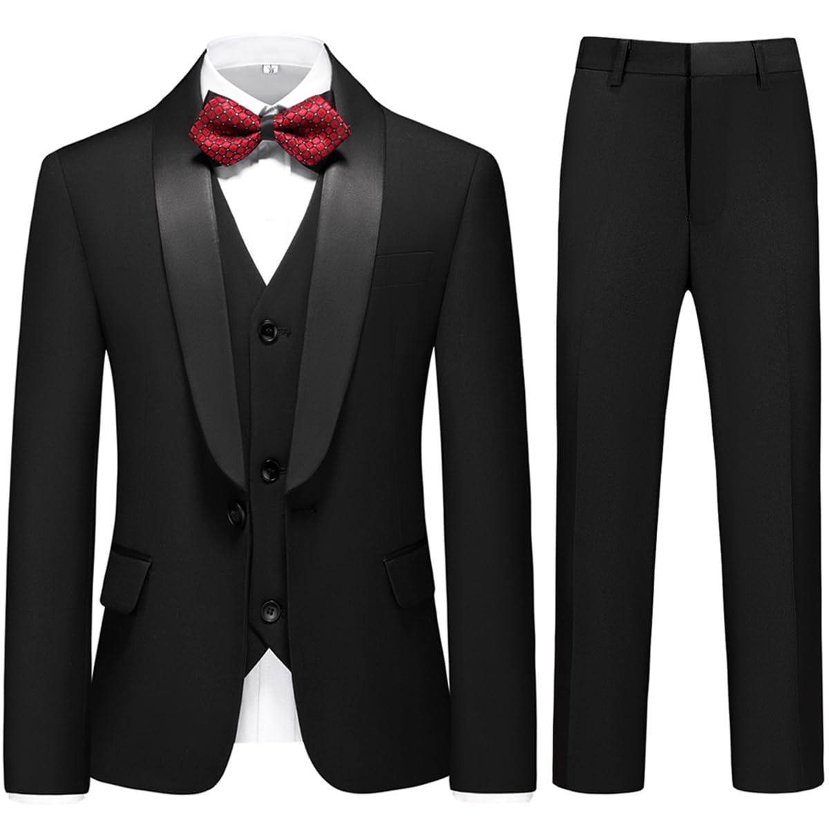 KUDORO Garçon Costume 3 Pièces Classique Slim Fit Costume de Mariage Un Bouton Bal Fête Veste Pantalon Et Gilet