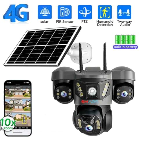 Image of smars 12 MP Full HD Tripple Lens 4G Solar Powered CCTV Camera | K7 Manual Side Rotation| Auto Tracking | Human Detection | Color Night Vision | Two-Way Audio