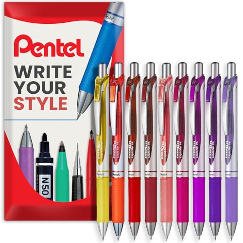 Pentel EnerGel XM BL77 - Bolígrafo retráctil de tinta de gel líquido, 0,7 mm, 54% reciclado, tonos atardecer, cartera de 9