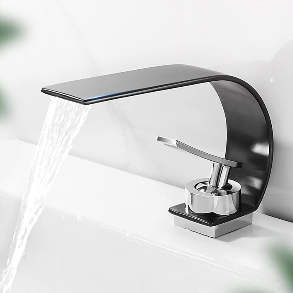 Cascada Grifo De Baño Grifo De Lavabo Estilo De Moderno Latón Monomando Mezclador Baño Agua Fria Y Caliente Disponible, Grifo De Cuenca, Negro