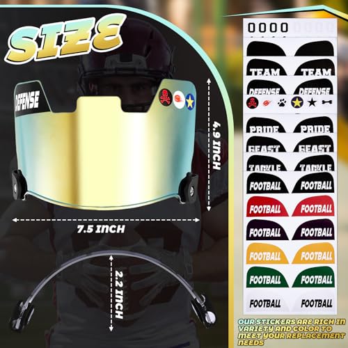 Copkim Universal Football Helmet Visor for Youth Adult Kids Football Visor for Helmet with 9 Set DIY Stickers and 2 Visor Clips Scratch Resistant Fog Lacrosse Football Eye-Shield Visor(Gold)