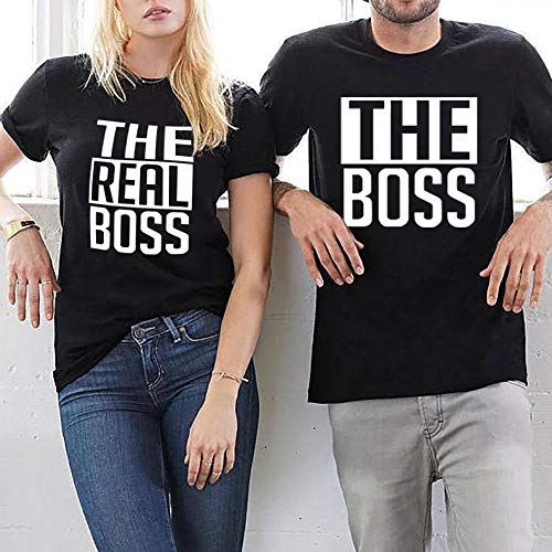 Double Fashion Matching Couple Shirts-The Boss&The Real Boss Shirts-His&Her Shirts Black thumb #1