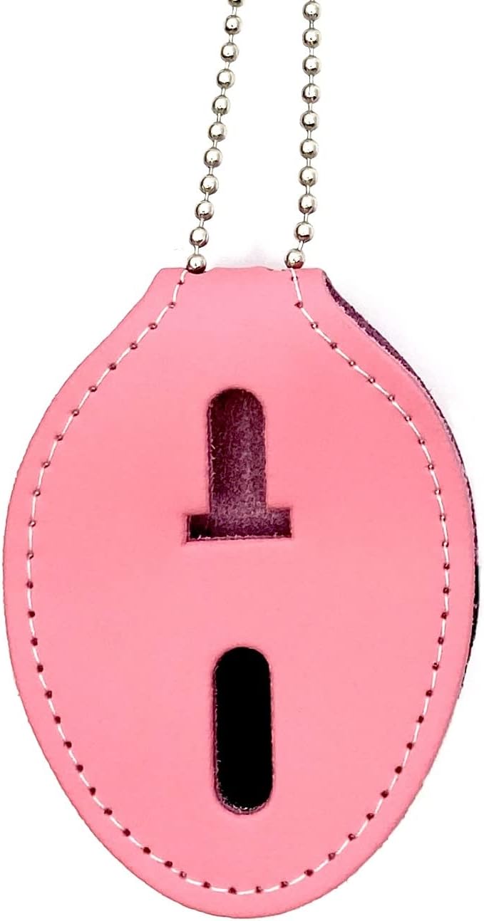 Perfect Fit Shield Wallets Universal Oval Police Badge Holder with Metal Belt Clip and Bead Chain Necklace, Hook and Loop Closure, Pink Leather Breast Cancer Awareness