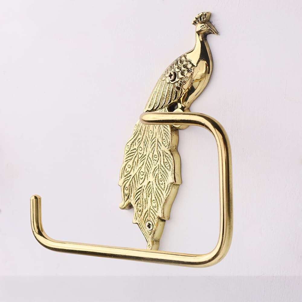 IndianShelf Premium Brass Peacock Toilet Roll Holder Unique Bronze Bathroom Hardware Accessories Décor