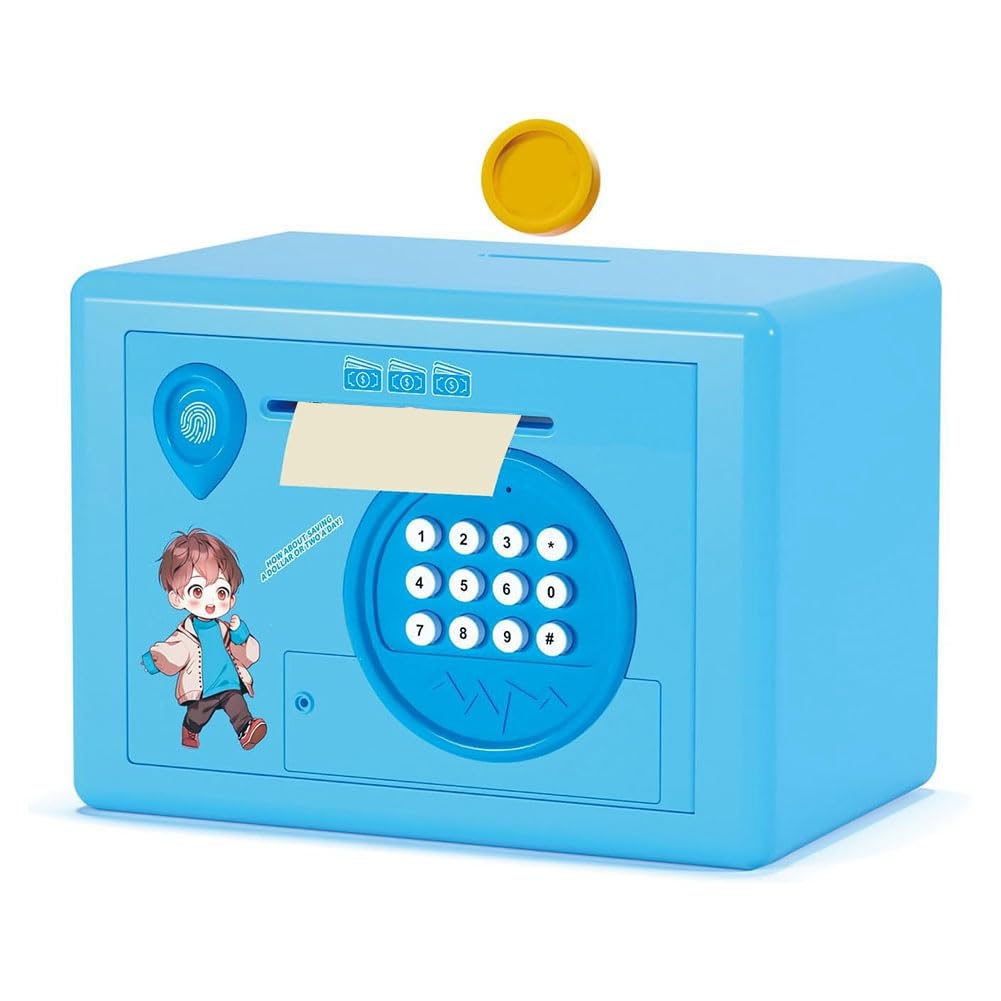 Vjsujehgy Piggy Bank for Kids,Fingerprint Password Money Saving Box,Coin Bank Money Safe ATM Machine Gift for Birthday