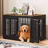 Snuowu 48' Heavy Duty Dog Crate Furniture for Small,Medium and Large Dogs,Rustic Wooden Dog Cage Kennel Indoor Furniture with Waterproof Top,Decorative Pet House Side End Table (Black & Wood)