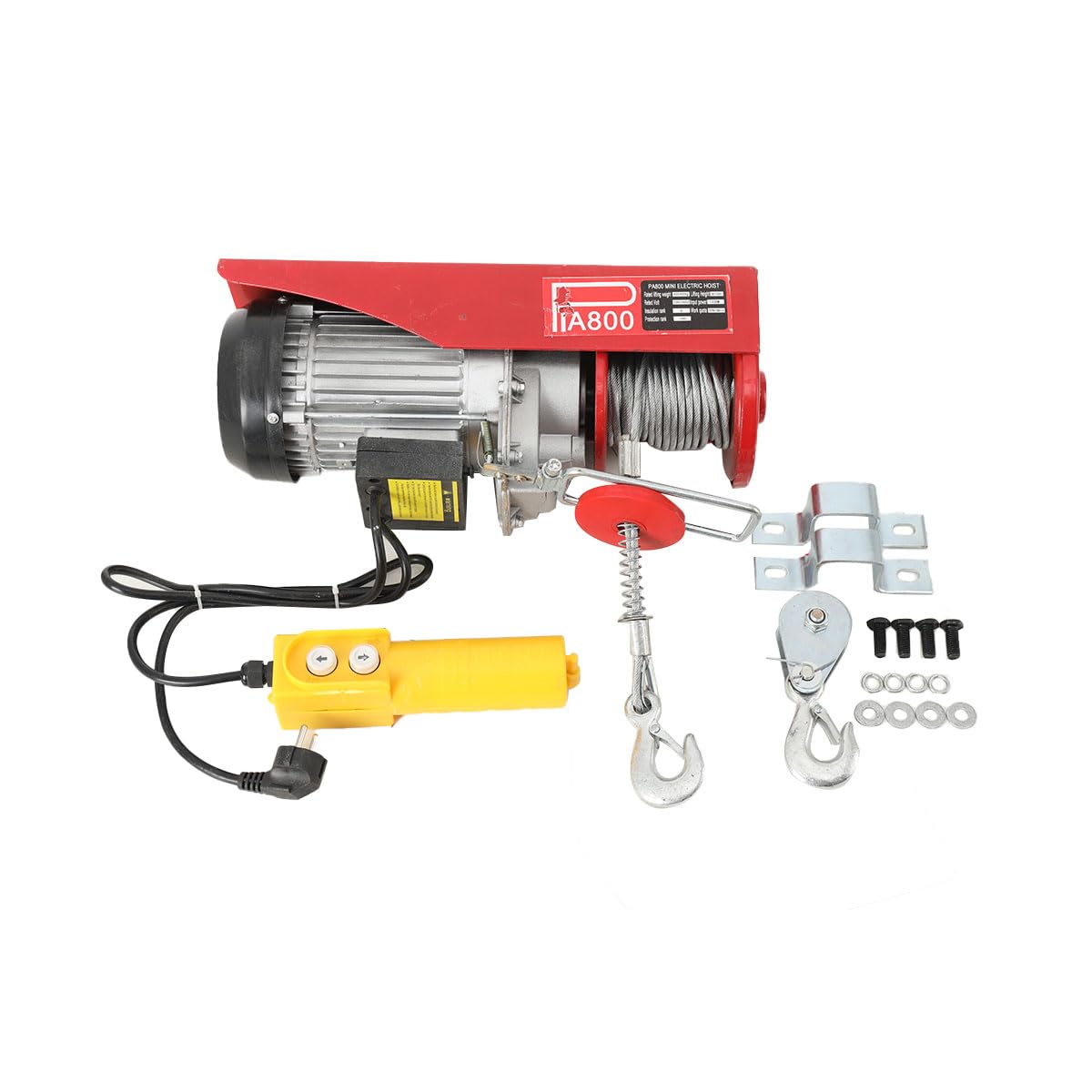 Elektrische Seilwinde 400kg/800kg, Elektrischer Flaschenzug,Hubhöhe 12m Seilzug Elektrischer Kettenzug Motorwinde 1300W mit Kabelfernbedienung, elektrischer Seilhebezug