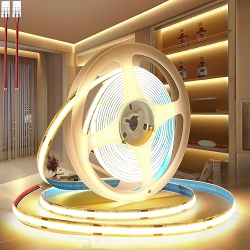 PERVADEO 24V COB LED Strip Lights 10M/32.8ft, 3000K Warm White 8mm Width LED Strips Super Bright LED Tape Lights Uniform Dotless for Bedroom Under Cabinet Kitchen DIY Lighting(No Power Supply)