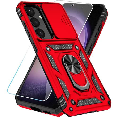 SunStory Phone Case for Samsung Galaxy S24 / S25 Case with HD Screen Protector & Kickstand & Slide Camera Cover,Phone Case for S24 / S25 6.2', Red