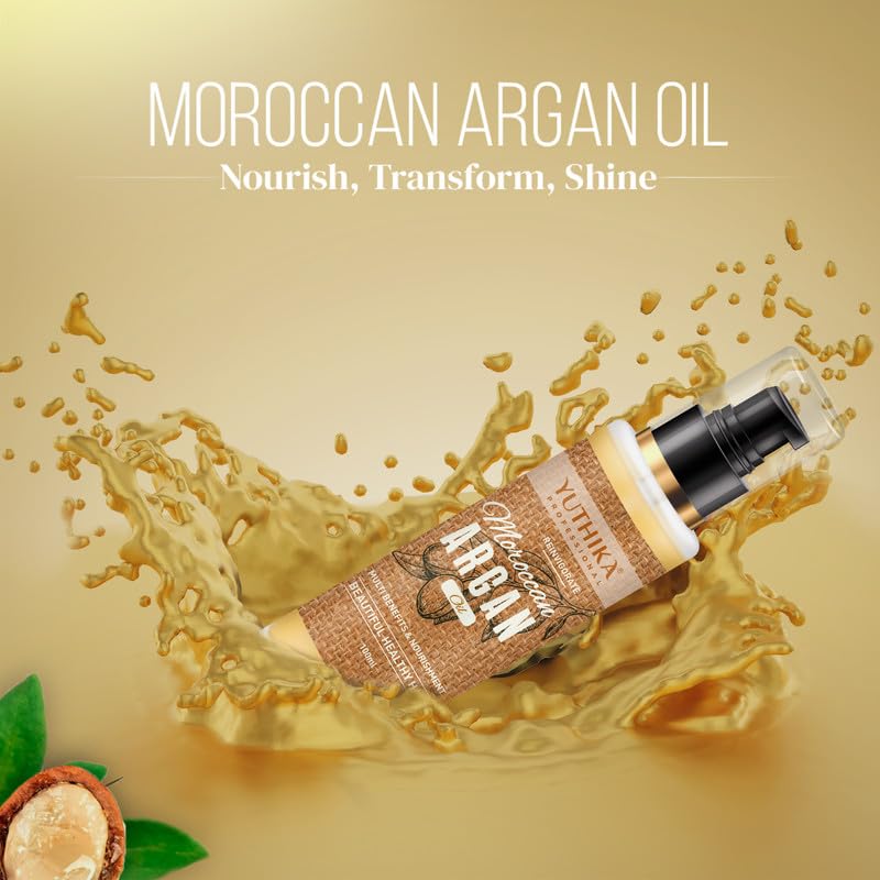 Image of Yuthika Professional Argan Oil for Hair 100 ml Moroccan Argan Hair Oil for Women and Men, Moisturizing and Strengthening Silky Hair Oil for All Hair Types