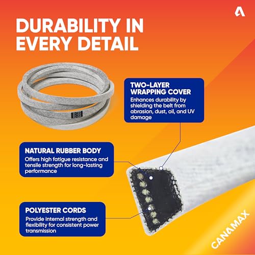Image of Canamax 954-04077A Deck Belt - Fits 50 inch Deck Cub Cadet LT1050 XT1 LT50 Troy Bilt MTD Toro 112-0332 GT2100 GT2200 Lawn Mower - 954-04077 754-04077 754-04077A | Aramid Cord | 5 /8 inch x 134 inch