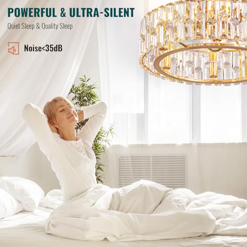 Image of Siljoy Modern Gold Caged Crystal Ceiling Fan with Light and Remote 20 Inch