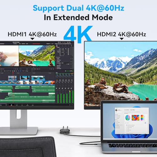 Image of Dual 4K@60Hz Extended Display USB C to Dual HDMI Adapter for 2 Monitors Type C Port to HDMI Splitter 1 in 2 Out for Laptops MacBook Pro Air Note: macOS only Support SST Mode