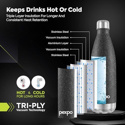 Image of Go24 pexpo Water Bottle 750ml | Hot and Cold Flask | ISI Certified Stainless Steel| 3 Layer Insulation | Leakproof | (Pack of 2) | for Home, Office | 2-Year Warranty |Electro| Black