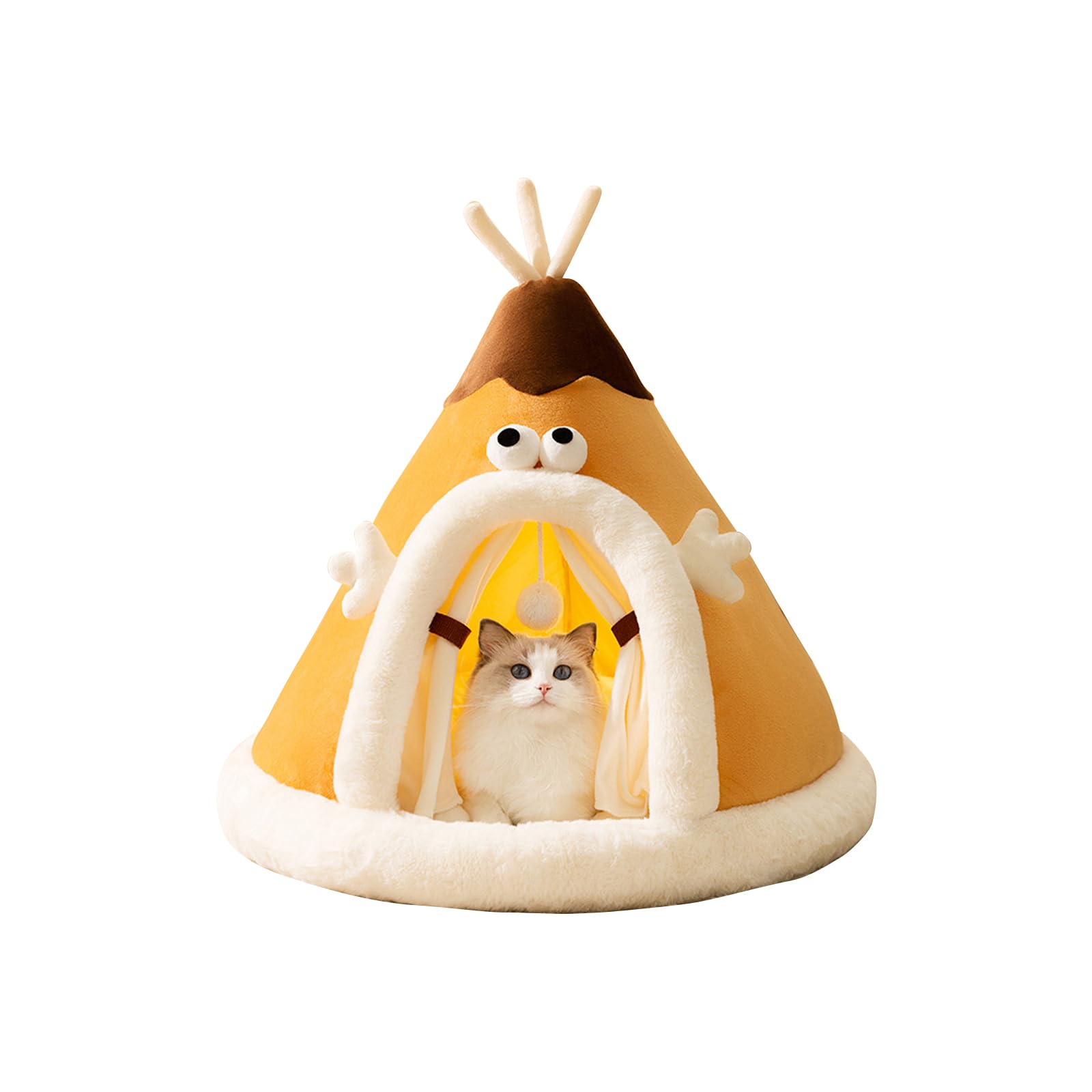 Galatée Cat Cave Bed, Comfortable Triangle Pet Teepee, Dog Igloo Tent, Cozy Nest, Soft Plush Bed, Warm Tent for Cats and Dogs (XL, Brown)