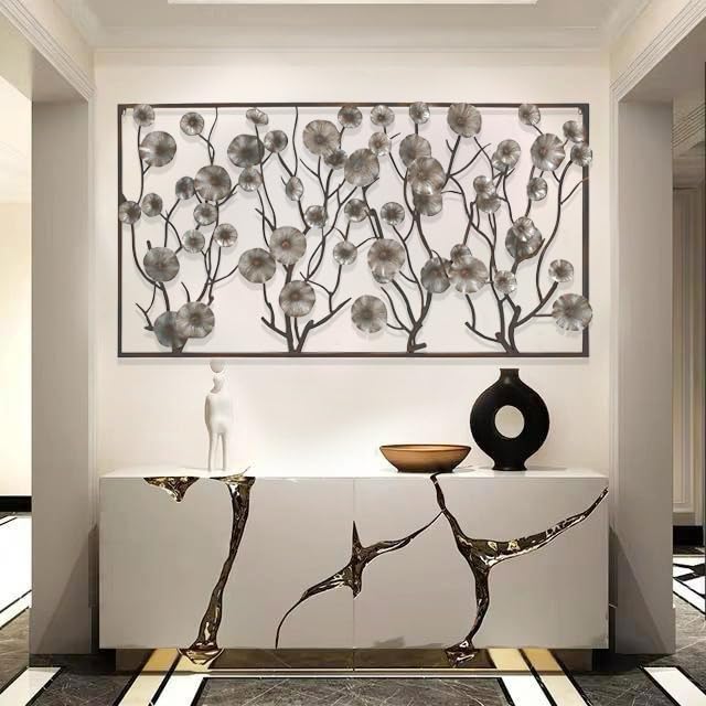 Image of ZOVE Metal Luxury Floral wall Decoration for Living Room for Indoor Use | Beautiful Metal Blossom Flower Design Metal Art Wall Sculpture 44 x 22 INCH
