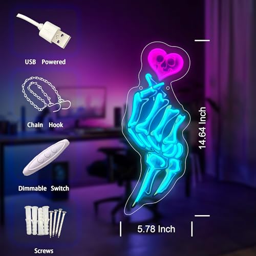 Image of Love Hands LED Neon Sign USB Powered for Wall Decor, Love Neon Night Light Sign Dimmable for Room Party Decor Valentine's Day Birthday Gifts