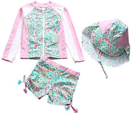 TAIYCYXGAN Baby Toddler Girls Long Sleeve Swimsuit Kids Two Pieces Rash Guard Sunsuit with Hat UPF 50+ UV Green 3-4T