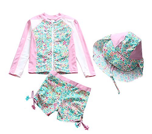 Taiycyxgan Baby Toddler Girls Long Sleeve Swimsuit Kids Two Pieces Rash Guard Sunsuit With Hat Upf 50+ Uv Green 3-4T #TOP25