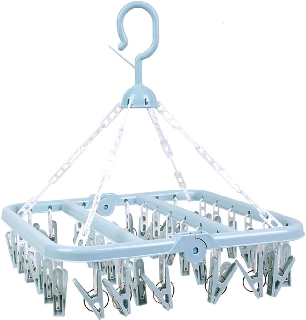 36 Clips Folding Clothes Hanger Drying Rack Windproof Socks Underwear Plastic Clothes Drying Rack (Color : Black-JoJo's Bizarre Adventure1, Size : 32 * 32 * 35cm) (Blue 32 * 32 * 35cm)