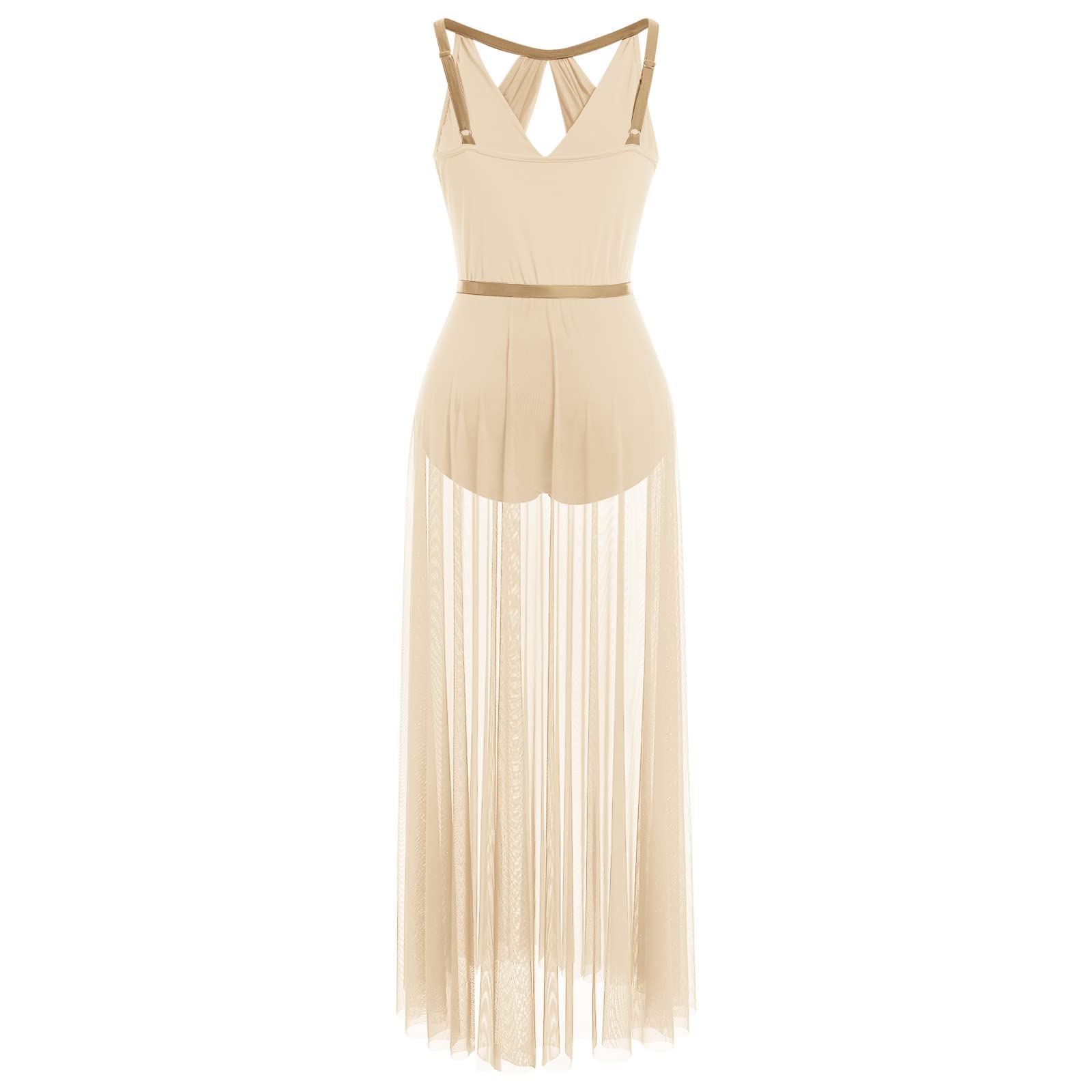 FYMNSI Robe de danse lyrique pour femme - Sans manches - Maillot à paillettes - Avec jupe portefeuille - Costume de danse moderne et contemporain