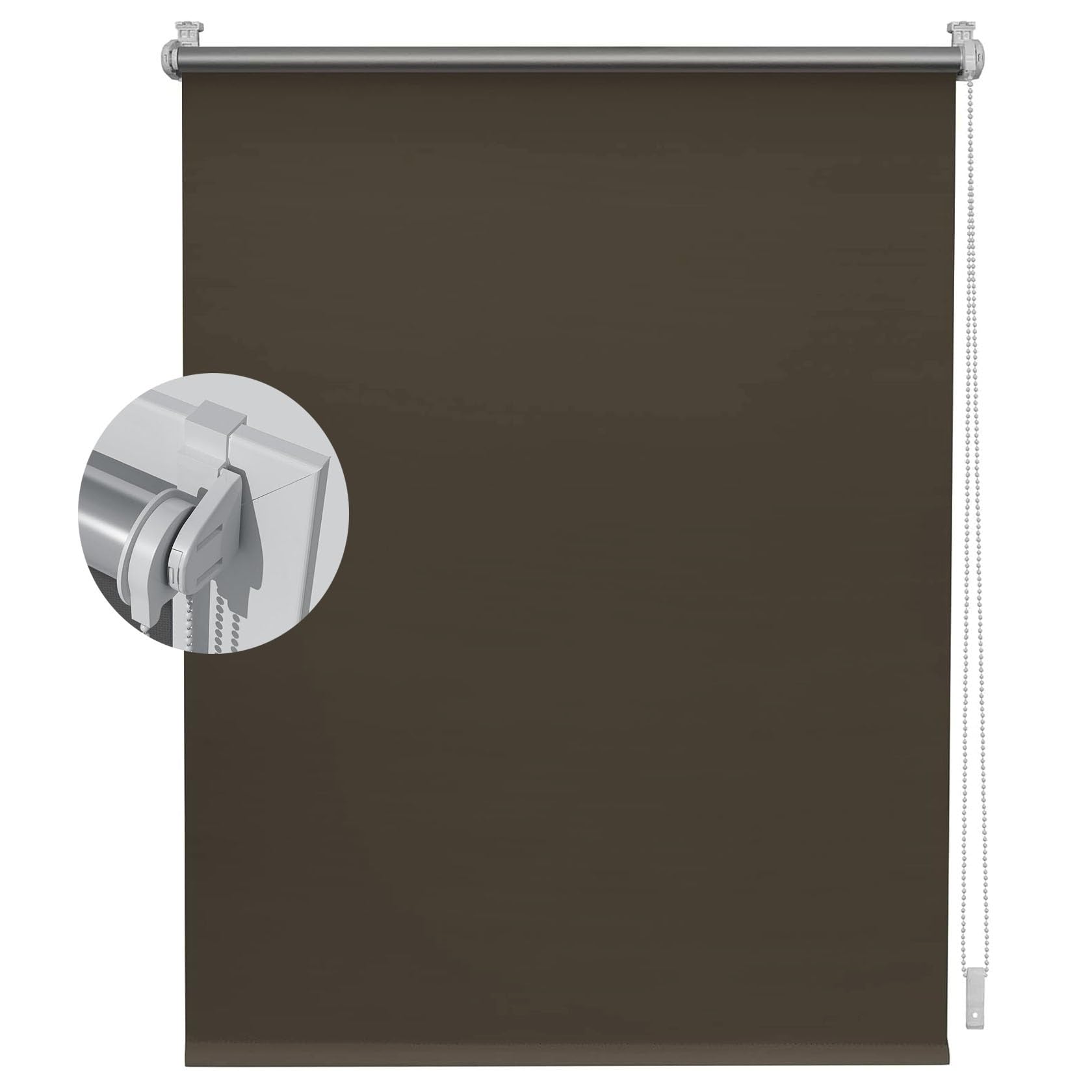 Verdunkelungsrollo Ohne Bohren Klemmfix 60 x 180 cm Hitzeschutz Und Sichtschutz, Lichtundurchlässig Thermorollo Flexibler Seitenzug Easyfix Rollo für Fenster & Tür, Braun