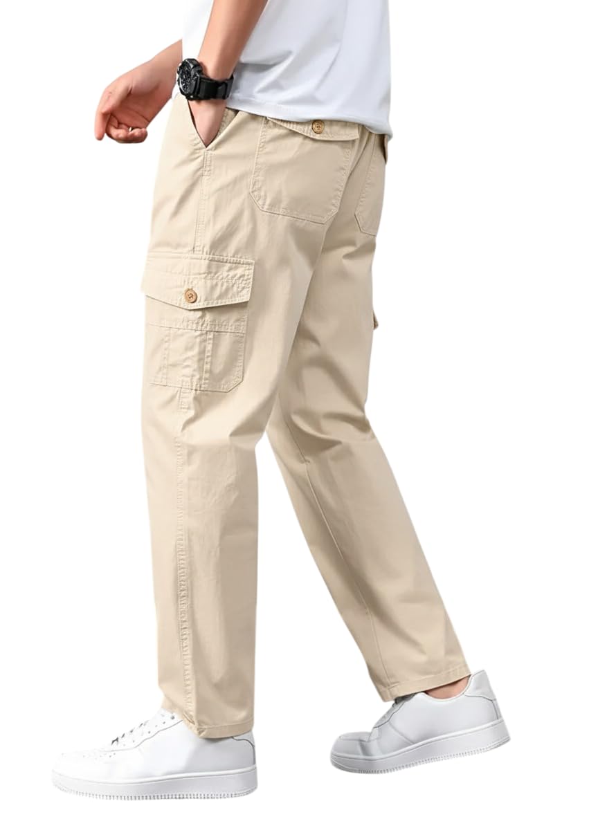 Vogaan Casual Solid Men’s Regular Fit Drawstring Cargo Pants with Multiple Pockets | Cotton Cargos for Men