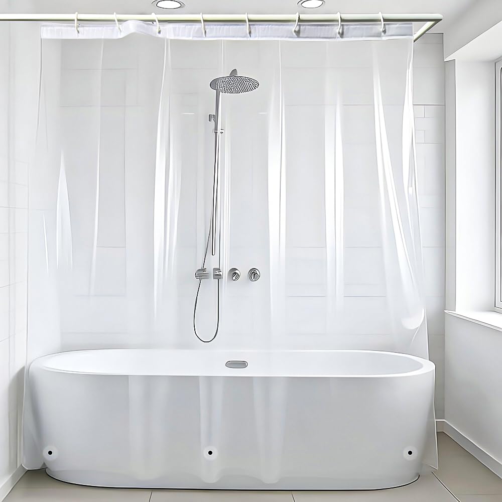 ANSIO ARVO PEVA Shower Curtain for Bathroom without Hooks – Mould and Mildew Resistant – Clear, 180 x 180 cm (71 x 71 Inch) | Water Repellent Curtain