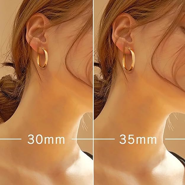 14K Gold Plated Hoop Earrings for Women Big Gold Plated Earrings Square-edge Jewelry Timeless Hypoallergenic Hoop Earrings