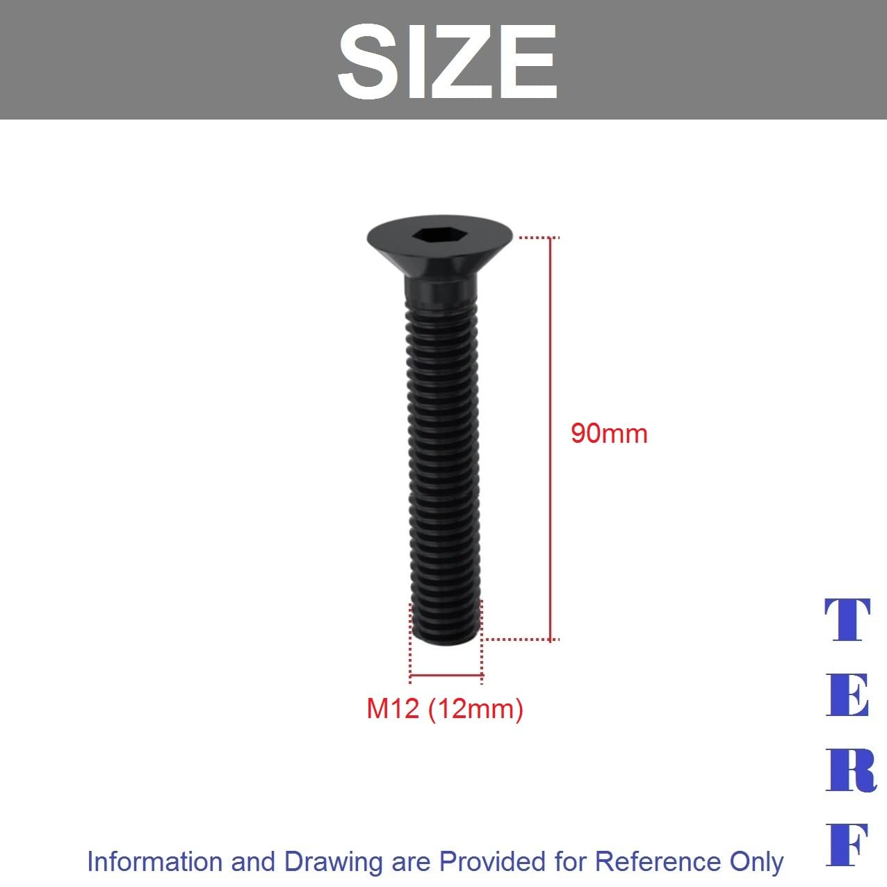 TERF® M12 X 90mm Hex Socket Countersunk Black Machine Screw M12 (12mm) X 90mm Allen Key Bolts Hexagonal Socket Countersunk Machine Screws - Image 3