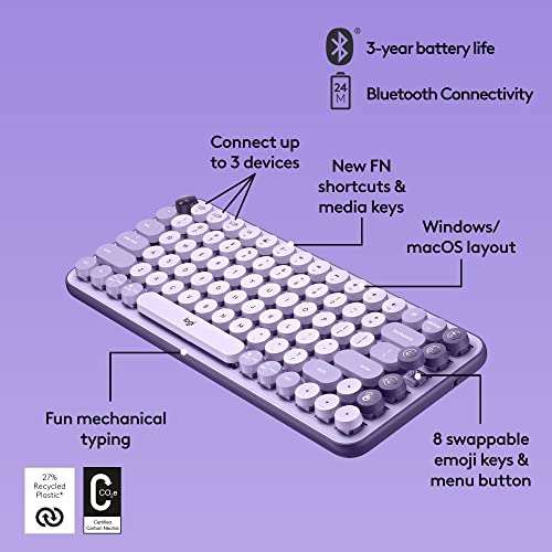 Image of Logitech POP Keys + POP Mouse - Wireless Keyboard and Bluetooth Mouse Combo with Typewriter-Style Mechanical Keys, Emoji Features, Cute Compact Design - Cosmos