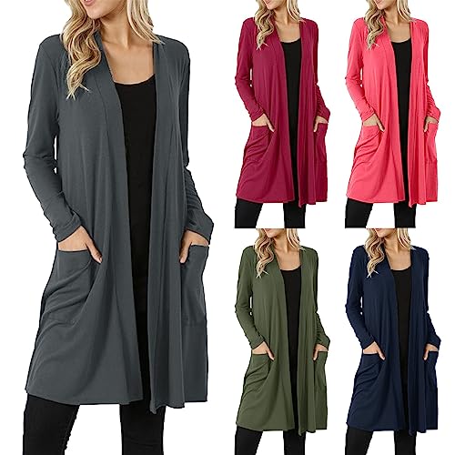 Cárdigan para mujer de gran tamaño – Cardigan para mujer, verano, fluido, Loungewear ligero, manga larga, chaqueta de color liso, ropa suave, abrigo al aire libre, con bolsillo, ropa casual chaleco