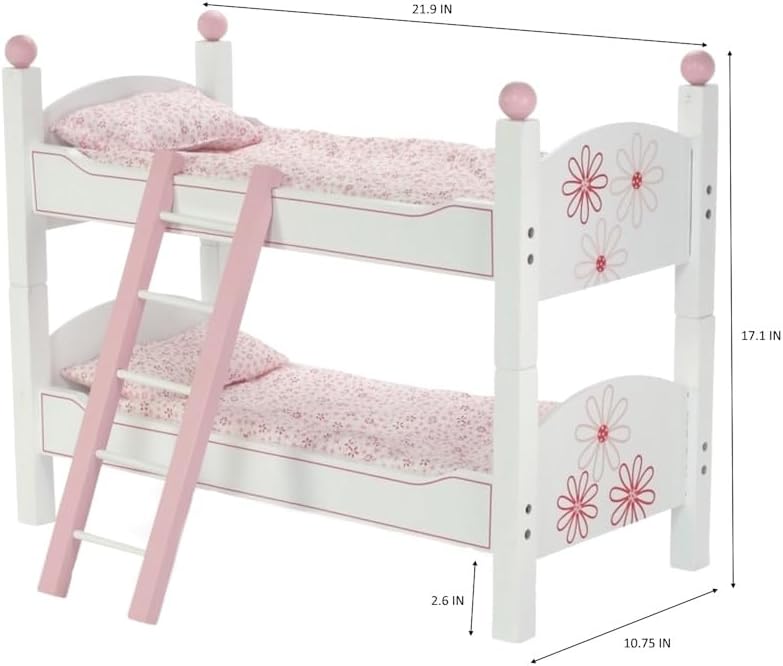 Emily Rose 18 Inch Doll Bunk Bed with Floral Bedding & Ladder | 2 Stackable Single Beds | Fits 18” American Girl Dolls, Our Generation, My Life As | USA Designed | Ages 5+ | Ideal Gift - Image 7