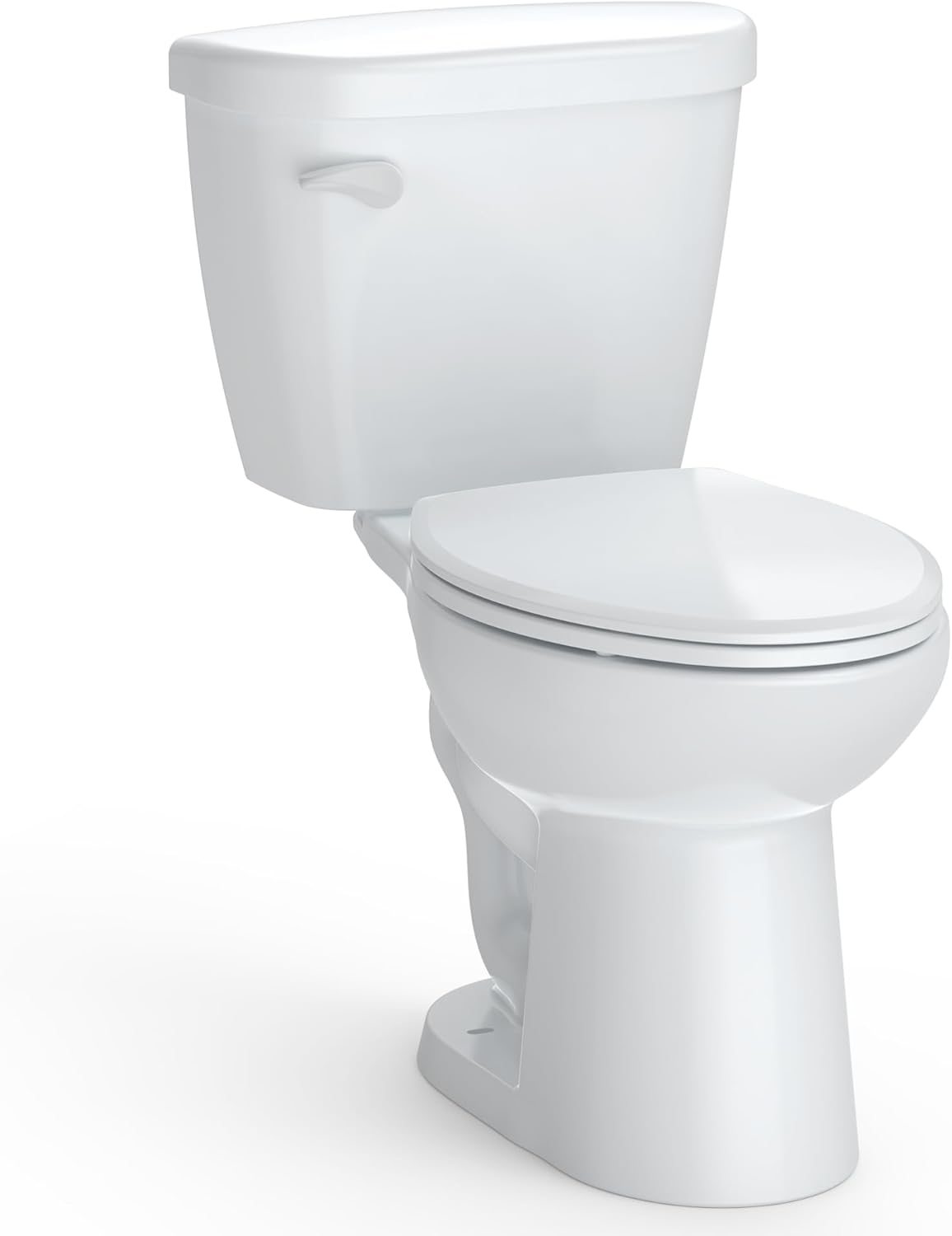 Side Press Single Handle Flush 1.28 GPF Two-Piece Elongated Toilet, Soft-Close Seat, Durable Ceramic Bowl, 12” Rough-In, Easy Installation, WaterSense Certified, White