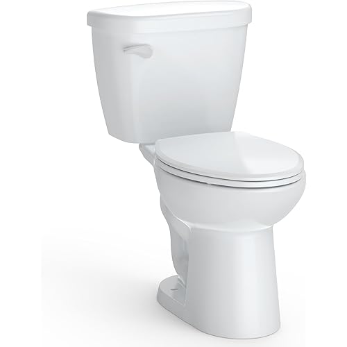 Elongated Two-Piece Toilet, 1.28 GPF Powerful Flush System, 16 Inch Comfort Height, 19 Inch Extended Bowl, Slow Close Seat, 12 Inch Rough in, White