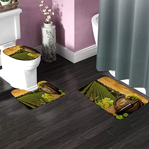 Badezimmerteppich-Set, 3-teilig, Weintrauben und Sonnenuntergang, waschbarer Badteppich, rutschfest, mit Rückenpolster, Konturteppich und Toilettendeckelbezug – Bild 4