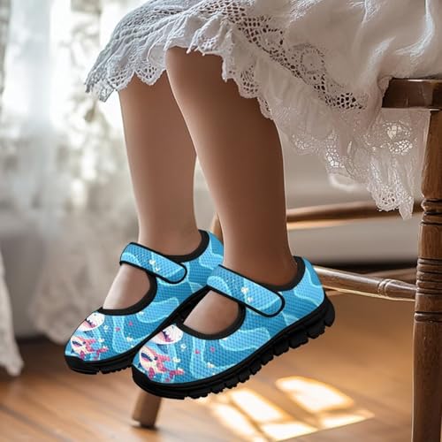 Children's Cartoon Single Buckle Sneaker,Girls Comfort Breathable Mesh Casual Shoes,Low-top Flat Shoes,Black Sole2